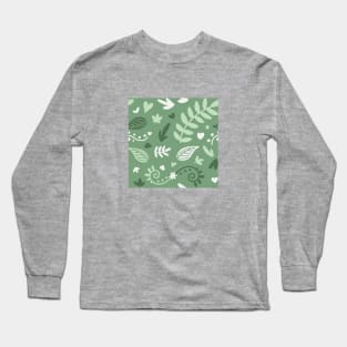 Cute Green Leaf Nature Pattern Long Sleeve T-Shirt